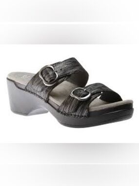 Dansko Sophie Black Metallic Leather 2 strap sandals women’s size 9